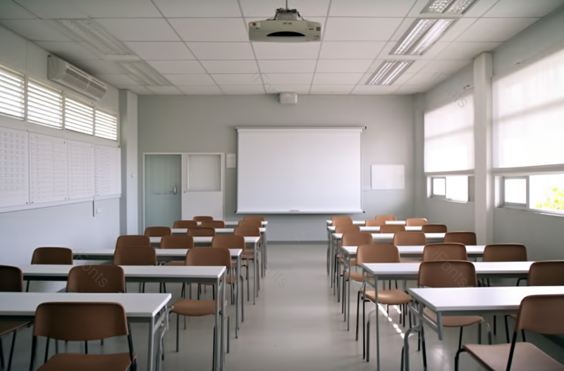 空教室有椅子和讲课白板投影仪实拍,高清,摄影图,摄影图片,图片大全,摄影图免费下载